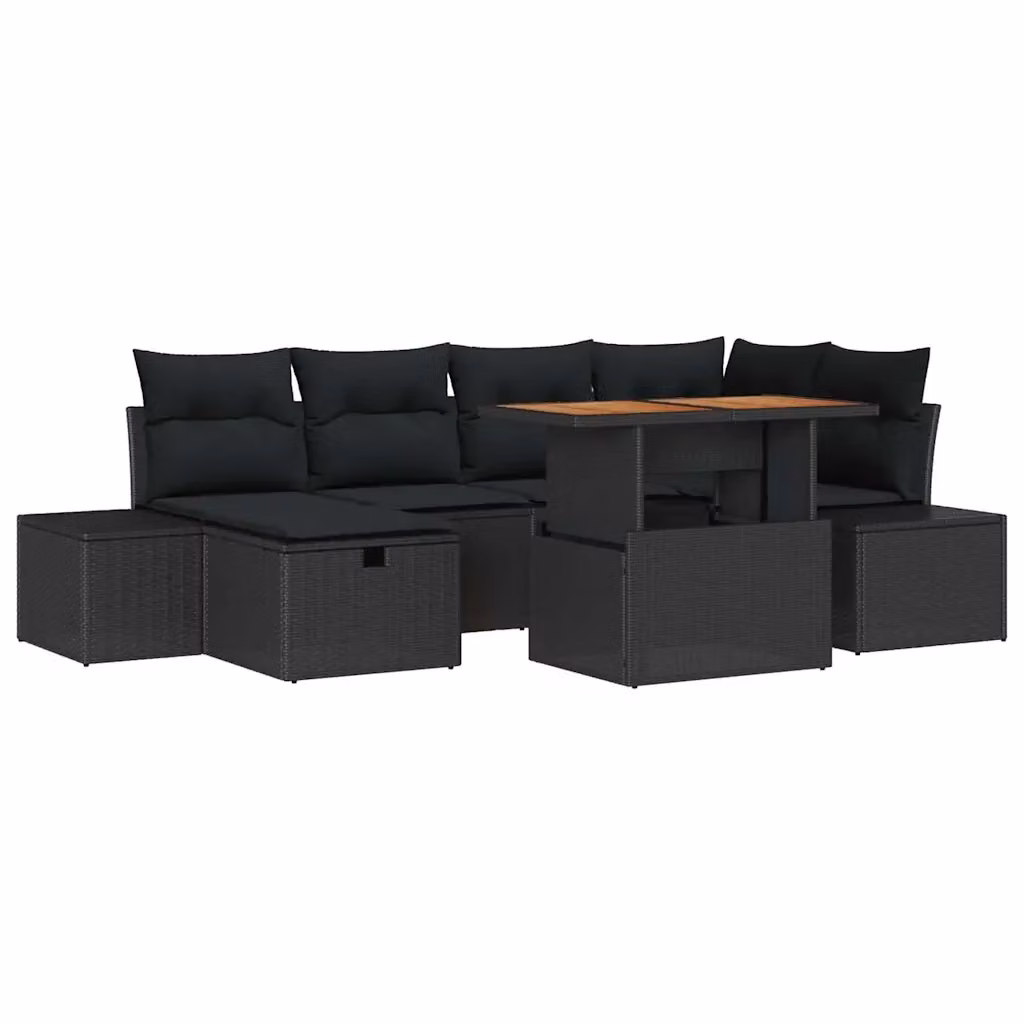 Set Divano da Giardino vidaXL 7 pz in Polyrattan Nero con Cuscini e Tavolino – 2