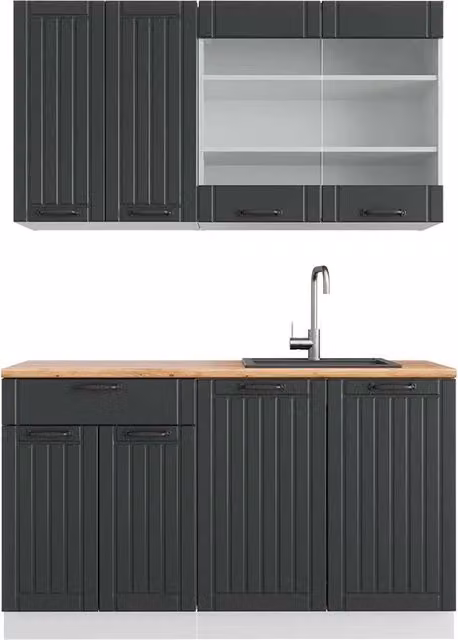 Cucina completa Fame-Line Antracite rustico/Bianco 140 cm, PL Rovere Vicco