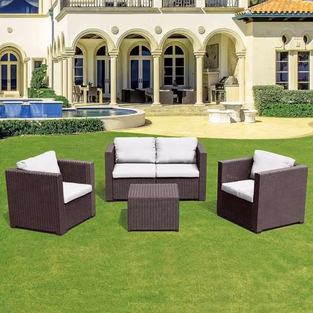 Le Stelle Set Salotto da Giardino in Polyrattan con Divano, Poltrone Tavolino e Cuscini Colore Marrone