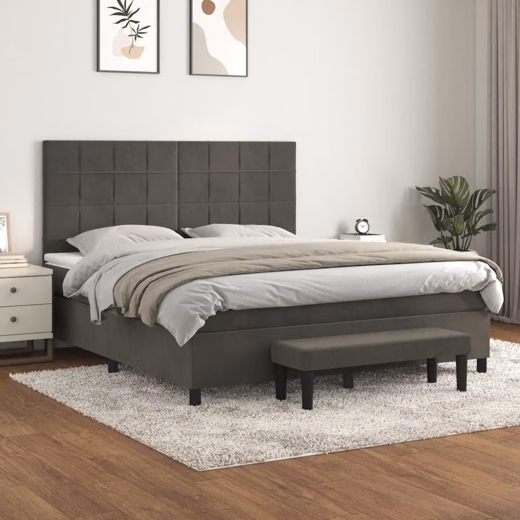 Maison Exclusive - Giroletto a Molle con Materasso Grigio Scuro 180x200 cm Velluto
