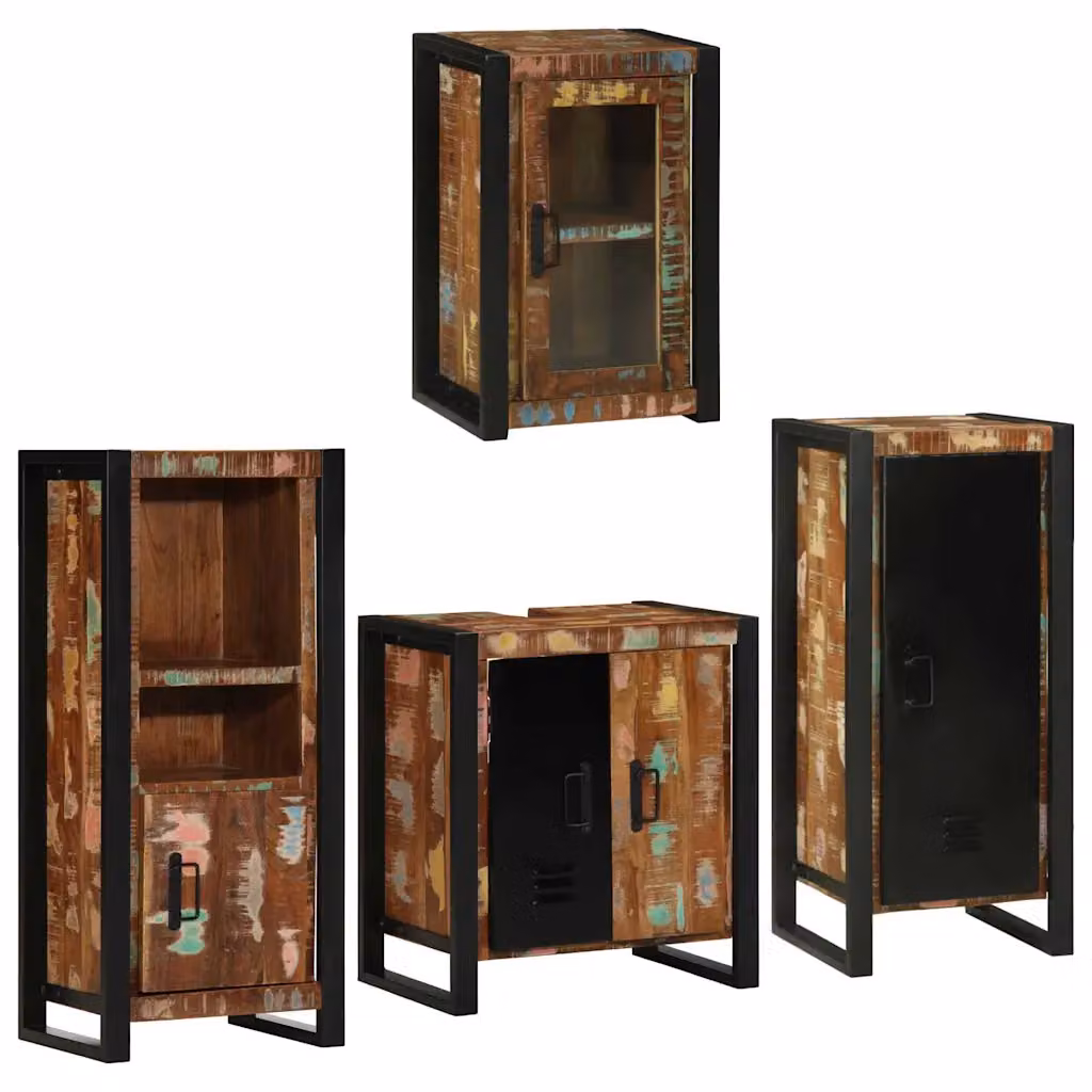 Set di mobili per il bagno vidaXL in legno e metallo marrone e nero con mobile lavabo e pensile a parete stile minimalista