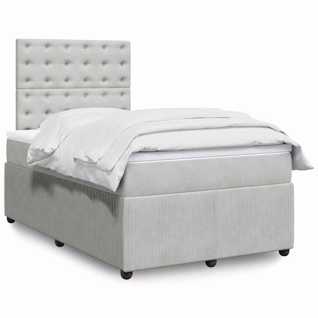 vidaXL Giroletto a Molle con Materasso in Velluto Grigio Chiaro L/P/H: 120 x 200 cm