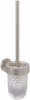 Set di spazzole per il water, supporto per spazzola per il water fissato alla parete, set di spazzole per il water con contenitore in vetro lucido a superficie satinata, rotondo, finitura nichelata a specchio.