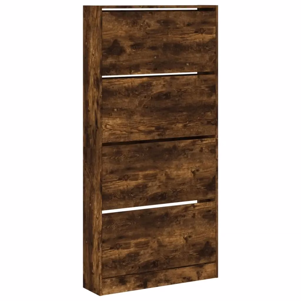 Scarpiera moderna vidaXL con 4 cassetti ribaltabili in rovere fumo, L: 80 cm, P: 21 cm, H: 163,5 cm – 2
