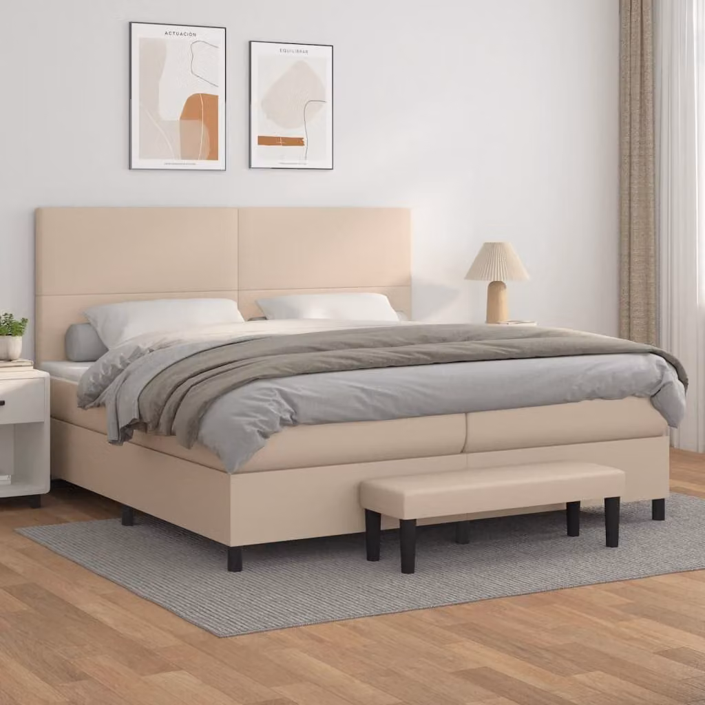vidaXL Giroletto a Molle con Materasso in Similpelle Colore Cappuccino L 200 cm x P 200 cm x H 128 cm