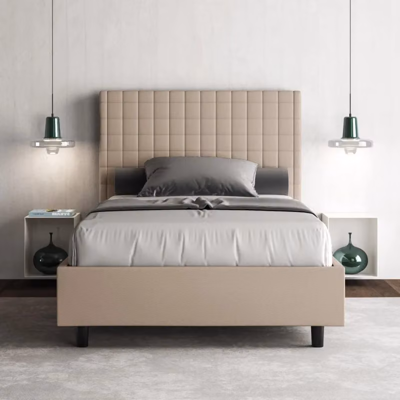 Letto imbottito Sunny Ityhome con contenitore in similpelle Tortora L/P/H: 120 x 200 cm – 2