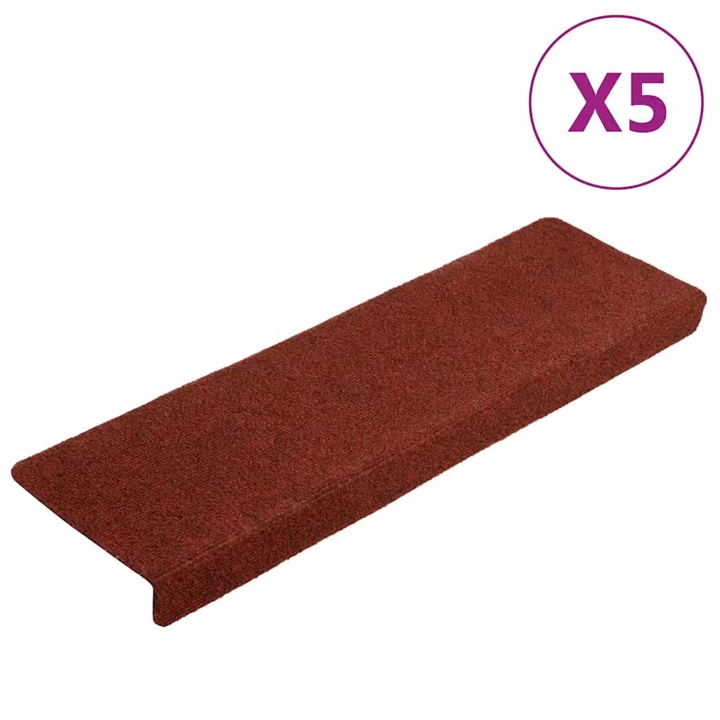vidaXL Tappetini per scale autoadesivi 5 pz 65x21x4 cm Bordeaux Rosso