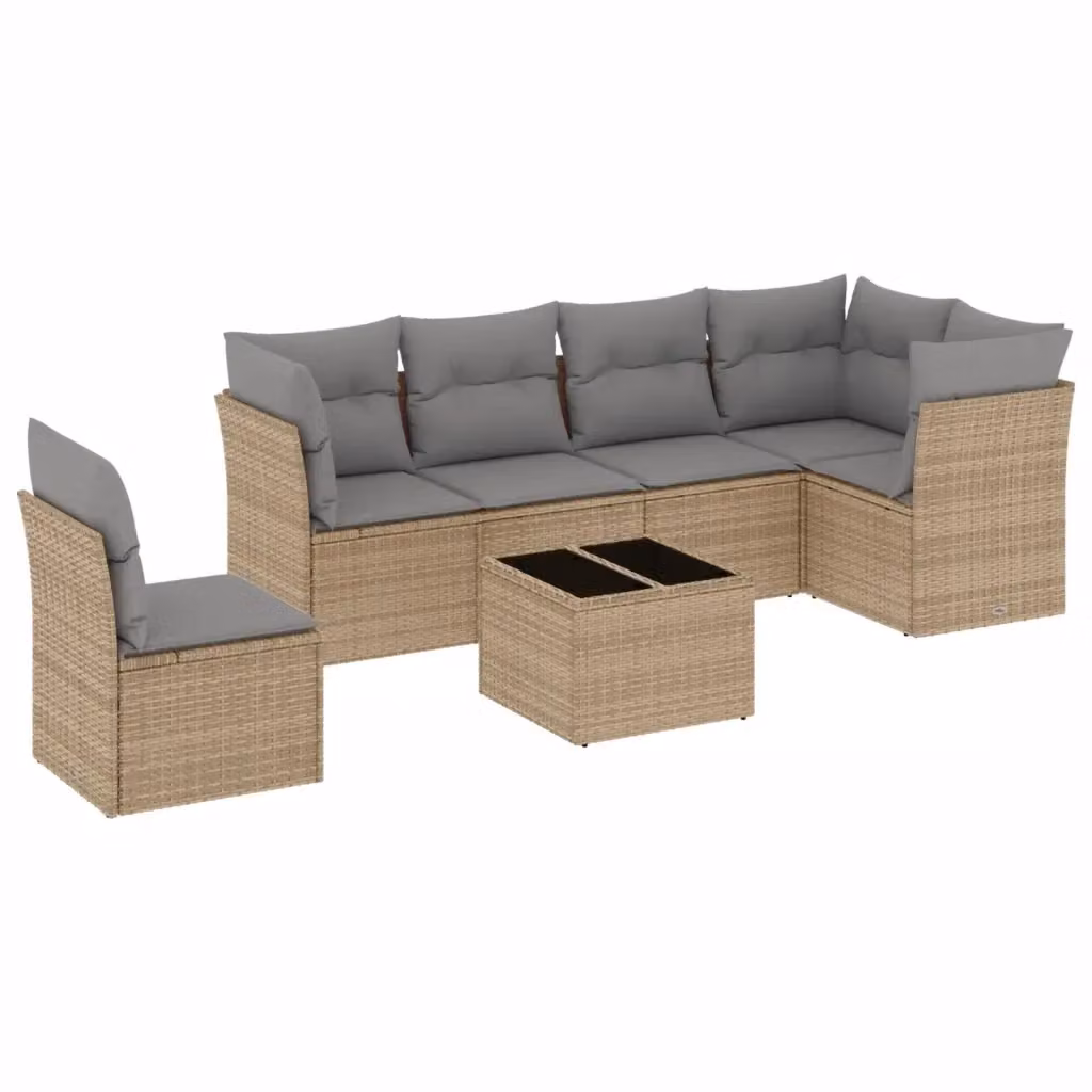 Set di divani da giardino vidaXL in polyrattan beige con cuscini e tavolino da esterno 7 pezzi – 2