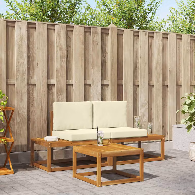Set di divani da esterno moderno vidaXL in legno di acacia, 3 pezzi, colore naturale beige e marrone