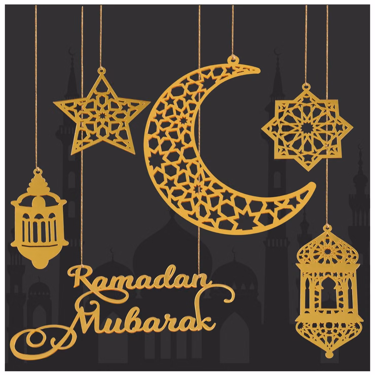 Decorazioni per il Ramadan Kareem, set da 6 pezzi, color oro