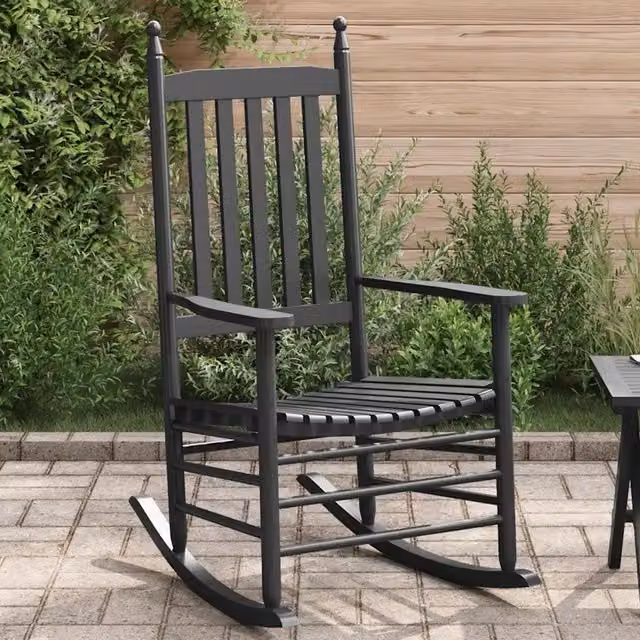 Sedia a Dondolo con Seduta Curva Nero in Massello Pioppo 4008870
