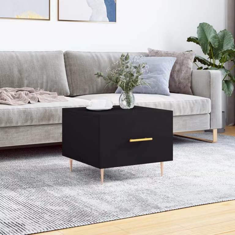 vidaXL Tavolino da Salotto Moderno Nero in Legno e Metallo L/P/H: 50 x 50 x 40 cm