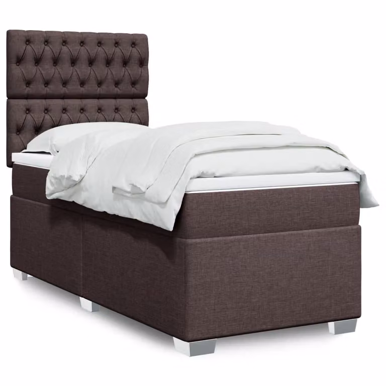 vidaXL Giroletto a Molle Ibrido con Materasso in Tessuto Marrone e Bianco L/P/H: 200 x 90 x 150,5 cm
