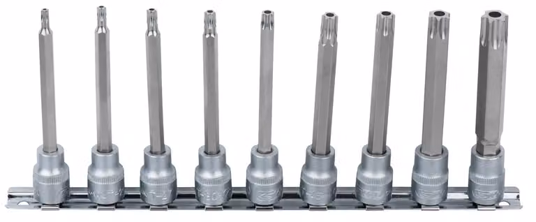 KS TOOLS Set di bussole da 3/8" lunghe 9 pz. TB20-TB60 con foro frontale - 911.3980