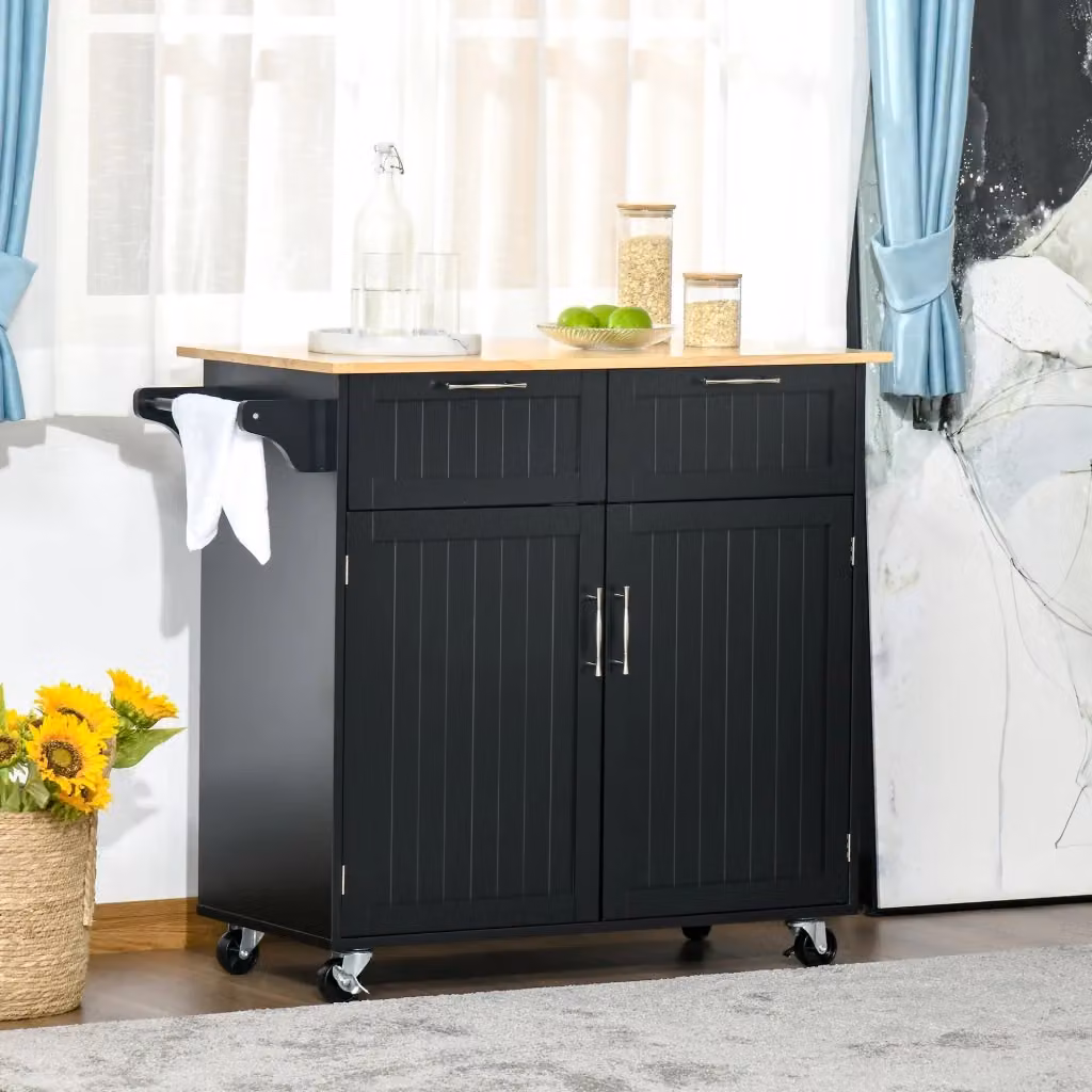 Carrello da cucina GIORDANOSHOP in legno nero con ruote L/P/H: 104 x 46 x 91 cm – 2