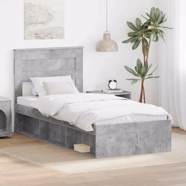 Struttura del letto-Giroletto Grigio Concret¨¨ 100 x 200 cm Pino massello 713774