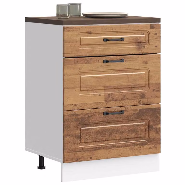 Base da cucina moderna vidaXL Kalmar in legno multistrato marrone con ante a cerniera e cassetti interni L: 60,0 cm, P: 46,0 cm, H: 81,5 cm