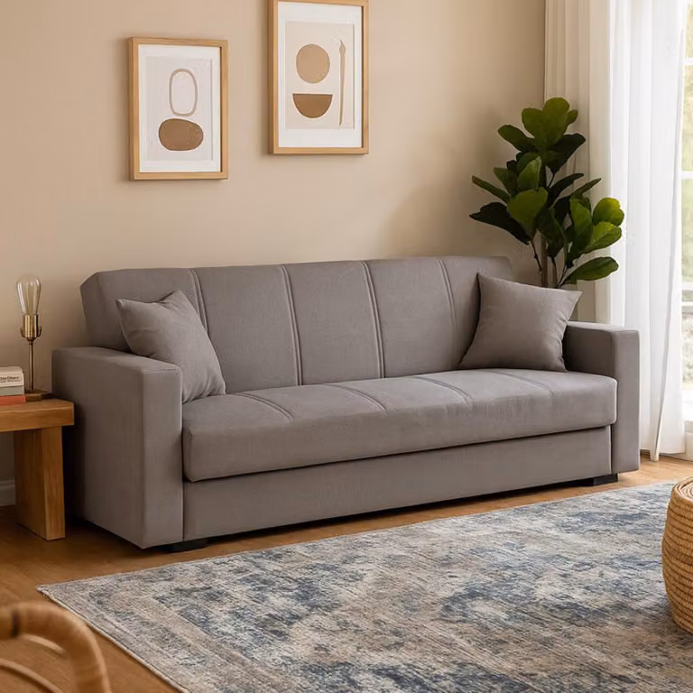 Dmora Divano Letto 3 Posti Giaveno 214x80 cm Grigio, Contenitore di Apertura Click-clack