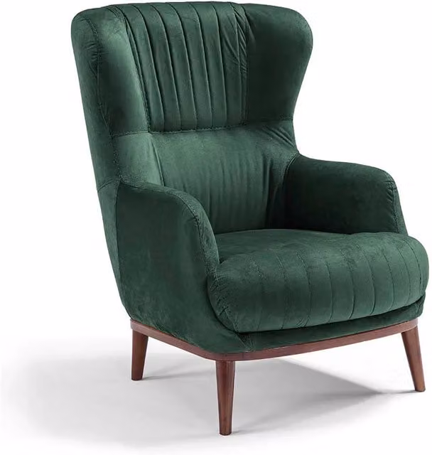 Poltrona da camera CAREZZA MADE IN ITALY, stile vintage, tessuto velluto antimacchia e idrorepellente, piedi in legno finitura noce, ideale per soggiorno, camera, studio, hotel e bar, colore Petrolio