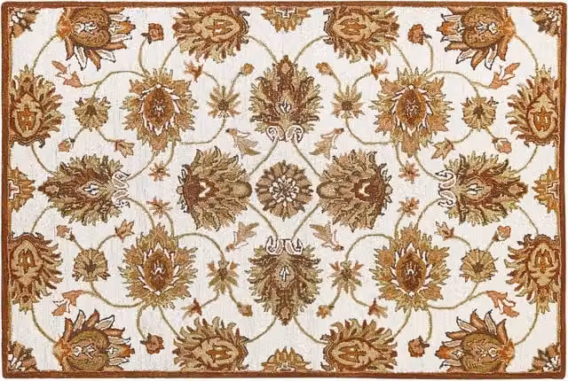 Tappeto Beliani in lana multicolore beige e marrone con motivo orientale e moderno, L 160 cm x P 230 cm, fatto a mano