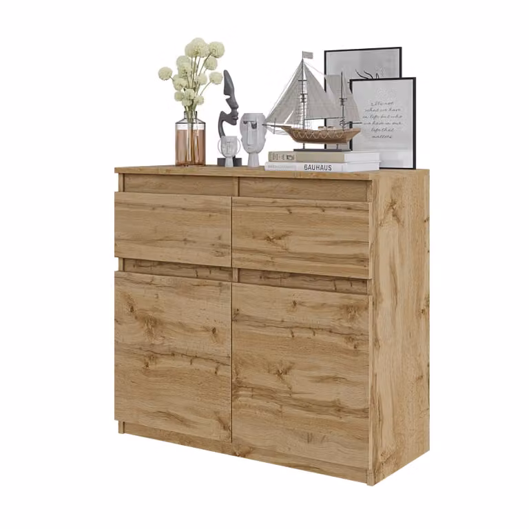 Cassettiera Noah – Rovere Wotan, 2 cassetti, 2 ante, 2 ripiani, 80 cm – Credenza per il soggiorno