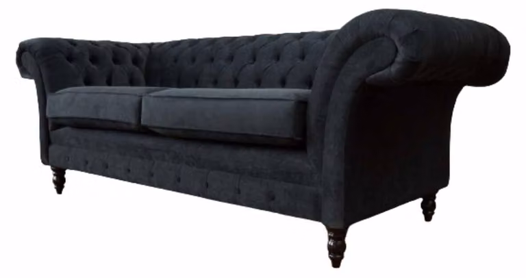Chesterfield Grau Dreisitzer Stoff Design Couchen Polster Sofa