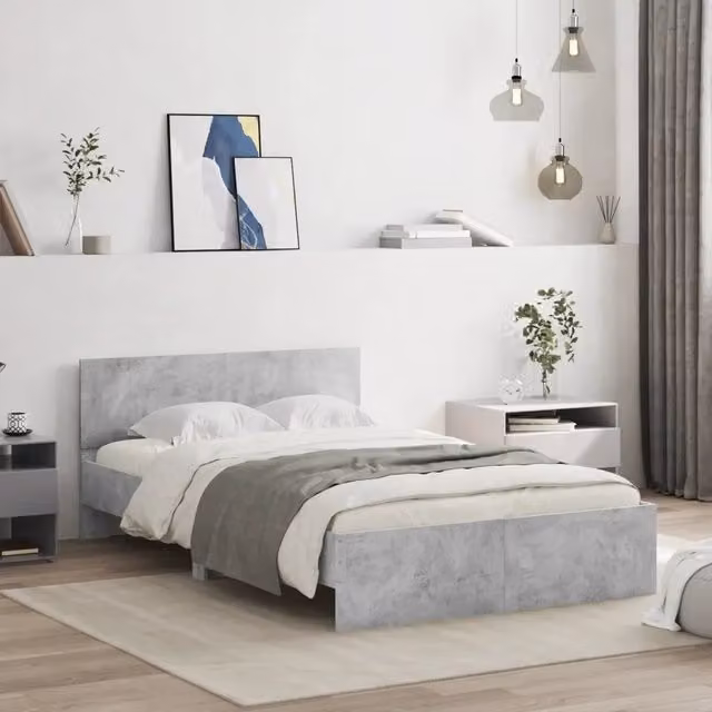 Giroletto con Testiera vidaXL in Tessuto Grigio L: 140 cm, P: 193 cm, H: 70 cm – 1