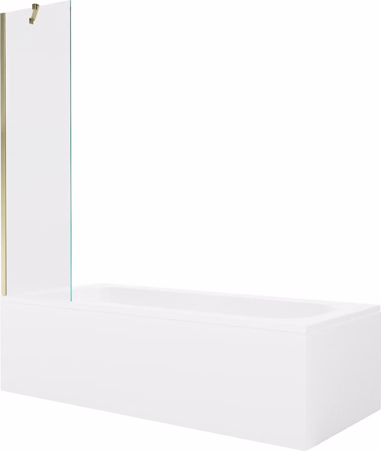 Mexen Vega vasca rettangolare 150 x 70 cm con pannello e paravento 1 anta 50 cm, trasparente, oro - 550115070X9505000050