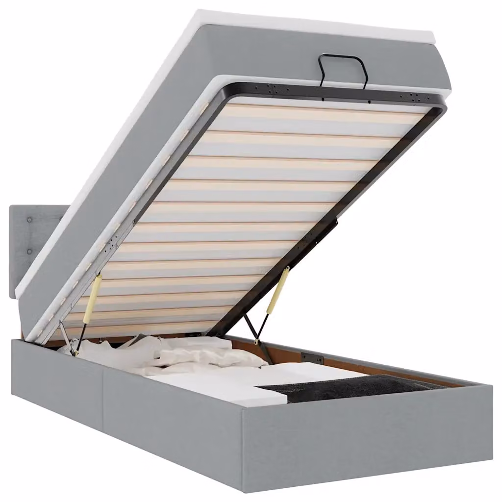 Pouf Letto Moderno vidaXL con Materasso Ibrido, Base a Sollevamento, Illuminazione Sotto il Letto e Porta di Ricarica USB, Grigio e Bianco, L: 200 cm, P: 100 cm, H: 88 cm – 2