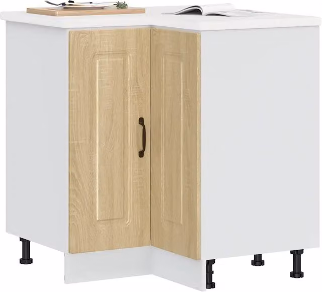 Base angolare da cucina moderna vidaXL in legno bianco e marrone L: 75,5 cm, P: 81,5 cm, H: 75,5 cm