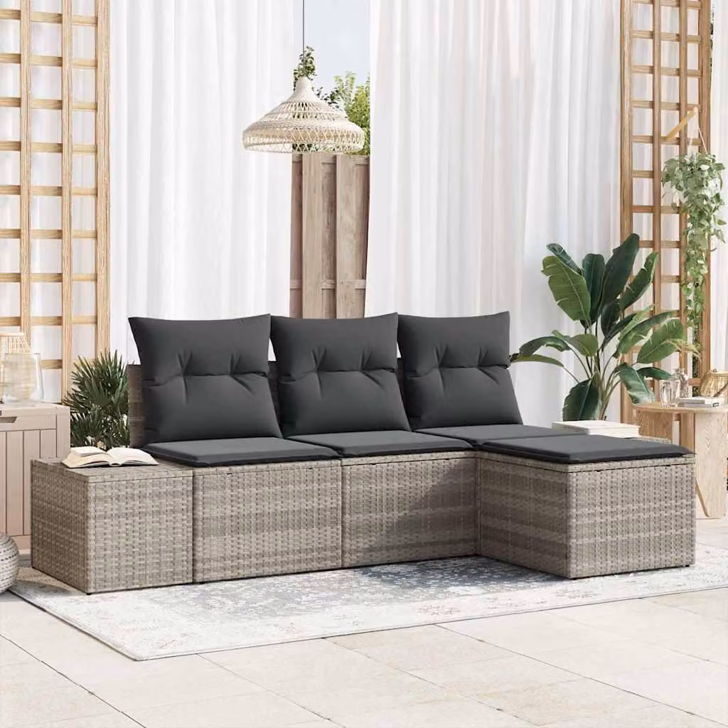 Maison Exclusive - Set Divano da Giardino 4 pcs Grigio chiaro polyrattan
