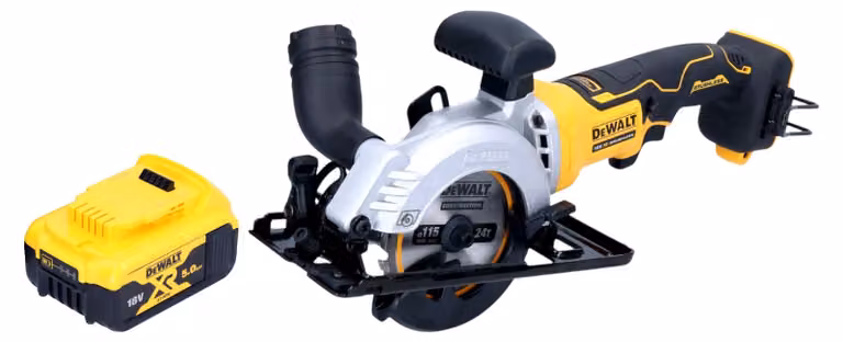 Sega circolare a batteria DeWalt DCS 571 N 18 V 115 mm brushless + 1x batteria 5,0 Ah - senza caricabatterie