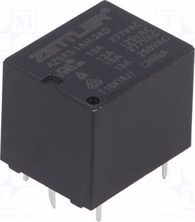 3 relè: bobina elettromagnetica; 24 VDC, 10 A / 277 VAC, modello AZ943-1AH-24D. Elettromagnete