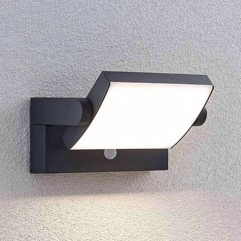 Lindby applique da esterni LED Sherin, antracite, sensore, IP54 Sherin, Nero, Alluminio, Moderno
