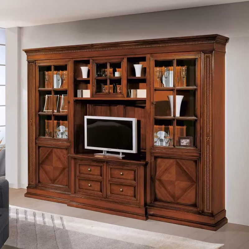 Parete attrezzata classica Mobili 2G in legno e vetro color marrone L: 312 cm, P: 45 cm, H: 238 cm – 3