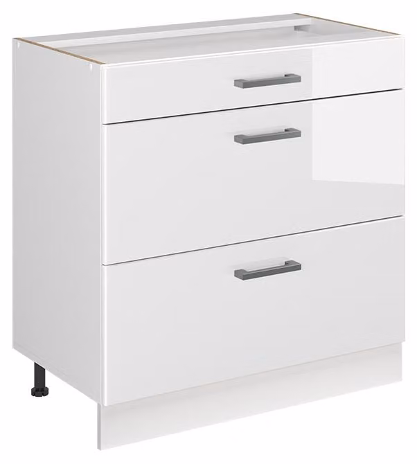 Mobiletto base per cucina Vicco R-Line Bianco lucido/Bianco 80 cm con 3 cassetti senza piano di lavoro, Model 72371