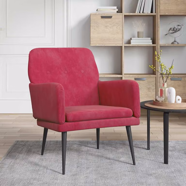 Poltrona relax moderna vidaXL in velluto rosso con braccioli e struttura in metallo L: 62 cm, P: 79 cm, H: 79 cm