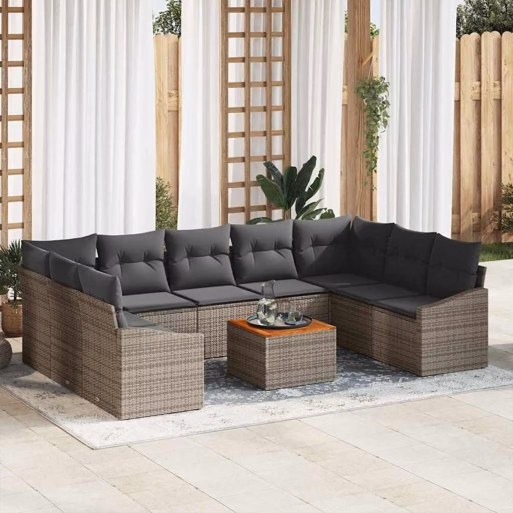Maison Exclusive - Set Divano da Giardino con cuscino 10 pcs Grigio polyrattan