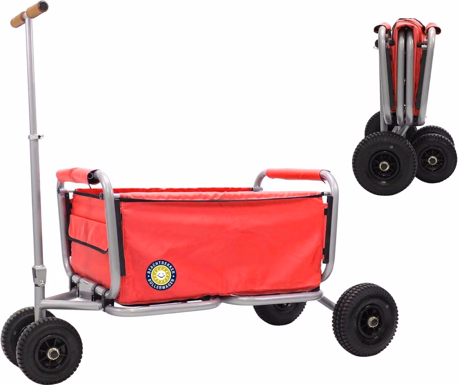 Carrello da trasporto pieghevole con freno di stazionamento, carrello da trasporto pieghevole (pneumatici, rosso)