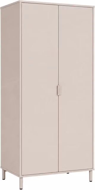Guardaroba moderno SWEEEK in legno e metallo beige con 2 ripiani e appendiabiti L: 80 cm, P: 45 cm, H: 180 cm