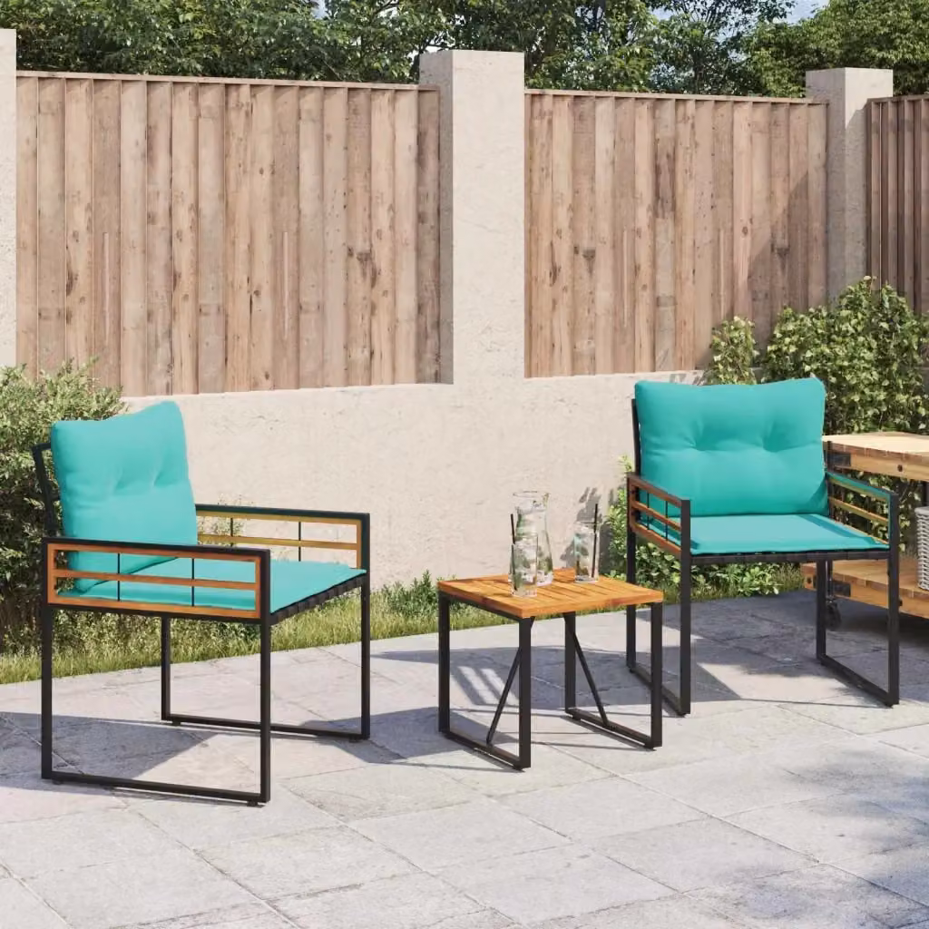 Set di Mobili da Esterno Moderno in Legno di Acacia e Metallo con Cuscini Turchesi per Giardino e Terrazza – 2