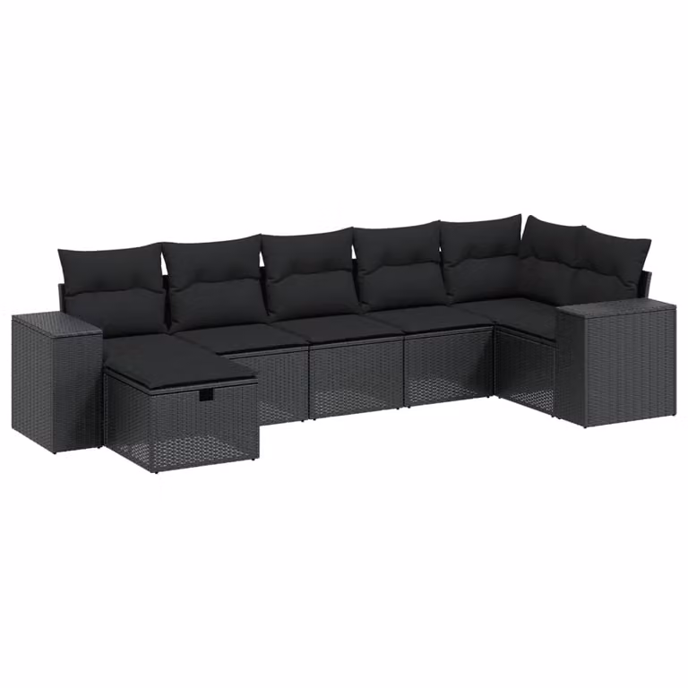 Set Divani da Giardino con Cuscini 7pz Nero Polyrattan