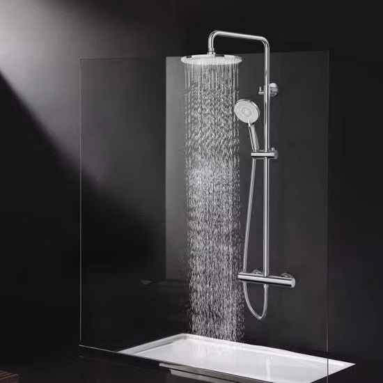 Sistema doccia con termostato e doccia a pioggia - 25 cm - 3 tipi di getto - 92-126 cm - cromato