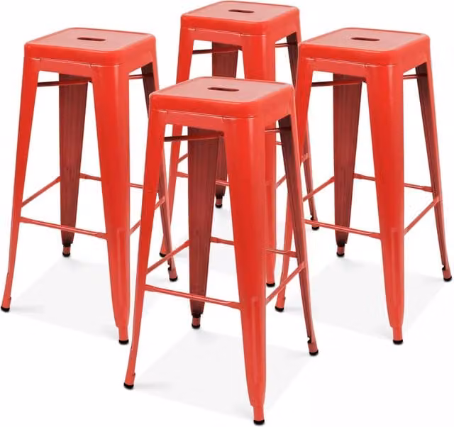 Oviala - Set di 4 sgabelli da bar in acciaio rosso opaco