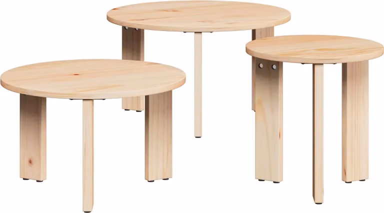 Tavolino da salotto 3 pcs Naturale Legno di pino massello