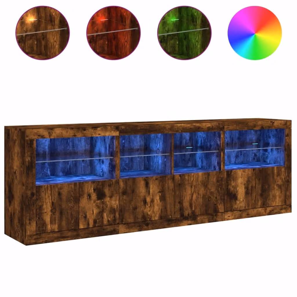 Credenza con Luci LED Rovere Fumo 202x37x67 cm