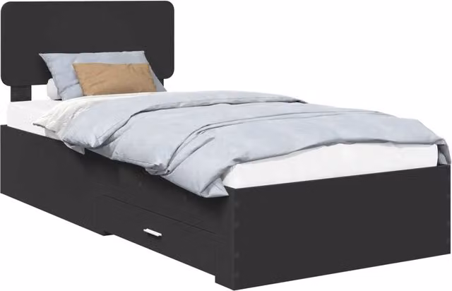 Letto singolo | Letto per adulti | Struttura del letto Nero 75 x 190 cm Legno multistrato