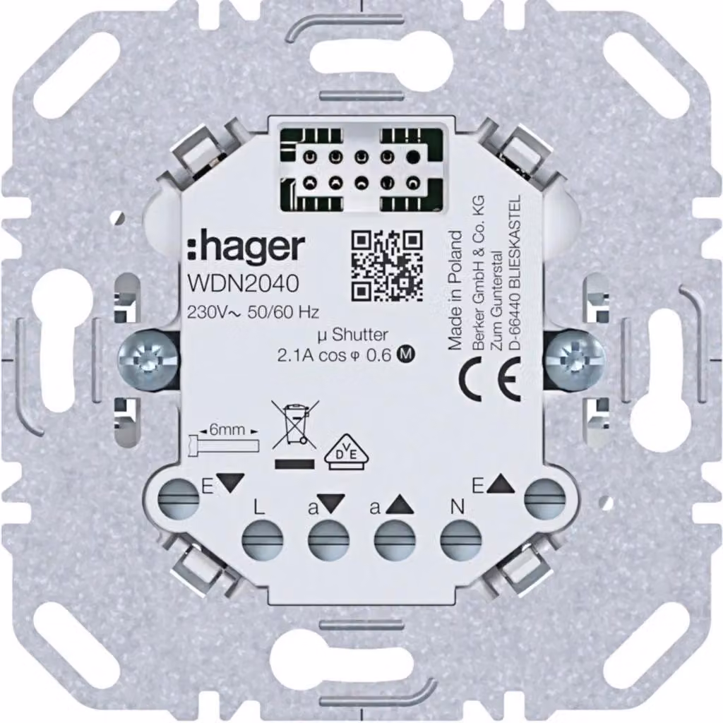 Hager, elemento di montaggio per persiane, 1 modulo, 230V, 2,1A, da incasso, ingresso secondario, A.x/C.x, 1 pezzo.