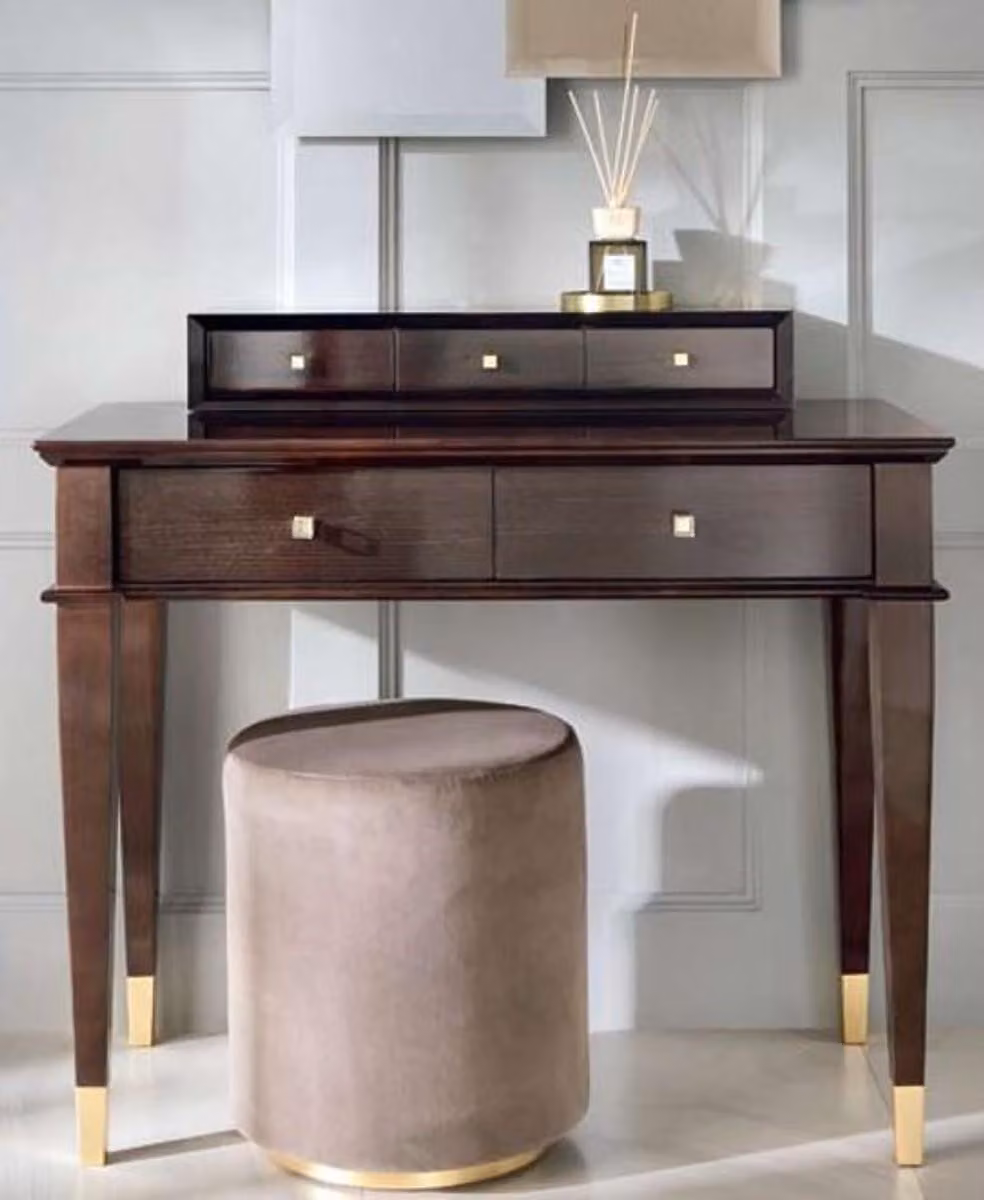 Casa Padrino, toletta neoclassica con 5 cassetti marrone/oro 100 x 50 x h. 81 cm - Mobili Art Déco