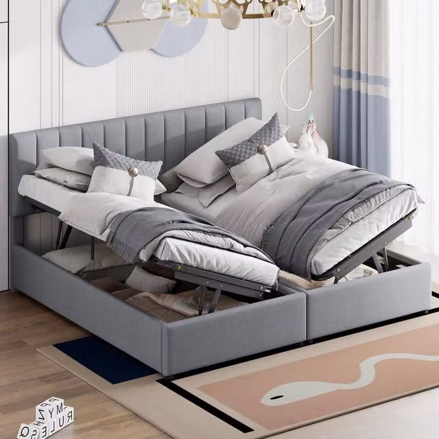 letto imbottito lino grigio 180 x 200 cm